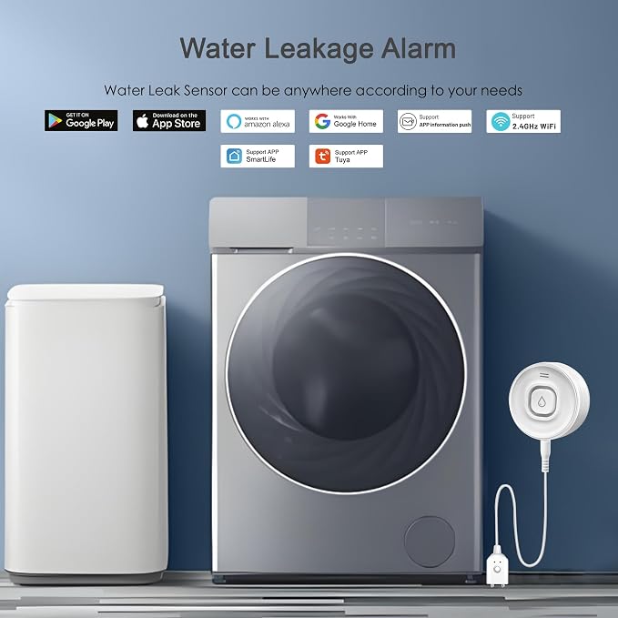 Wi-Fi Water Leak Detector, 100dB Adjustable Audio Alarm Sensor, Sensitive Leak - Image 3
