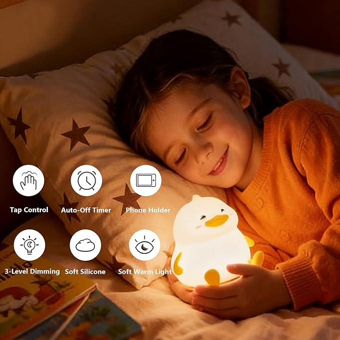 Duck Night Light for Kids, Cute Benson Ducks Gifts, Squishy Touch Silicone Animal Nursery Bedside Lamp Goose Gifts, Dimmer & Rechargeable, Birthday Gifts for Boys Girls Women Teen(Hip Hop Duck)