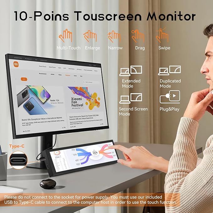 8.8 Inch Small Touchscreen Monitor, PC Temperature Display, PC Sensor Panel Display, IPS USB Mini Screen for Raspberry Pi, AIDA64 CPU RAM Data Temperature Monitor for ARGB Computer Case