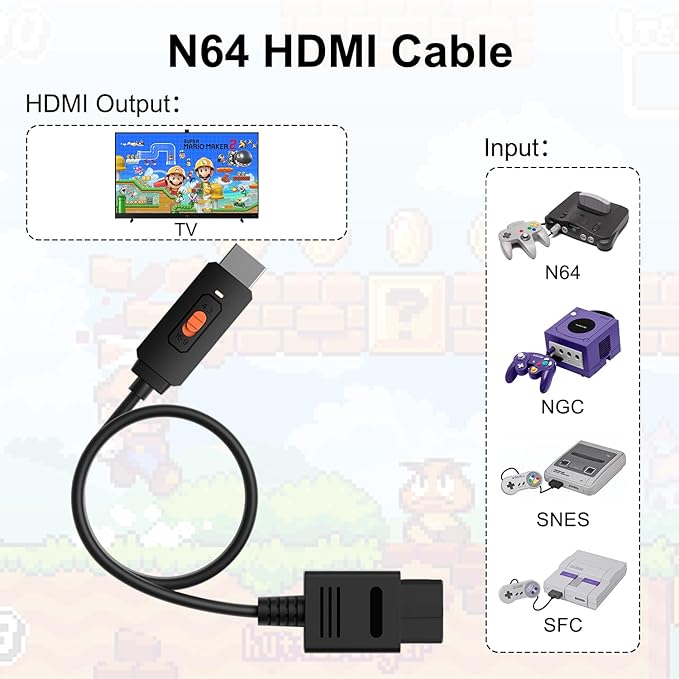 Azduou Gamecube /N64 HDMI Adapter Supports 4:3 and 16:9 Aspect Ratio Switching Converts N64 Game Console Video Signal to HDMI Signal Easily Connect The Game Console to HDTV（for N64/SNES/NGC-3 in 1）