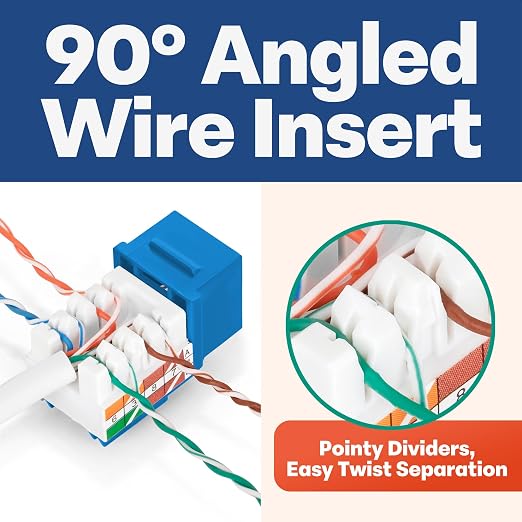 Everest 90° Angled RJ45 Cat5e Keystone Jacks 10-Pack in Blue - Image 3