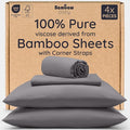 Bambaw 100% Viscose Derived from Bamboo Queen Sheet Set – 4pcs Soft Bedding Set, Deep Pocket Queen Cooling Sheets Fits Up to 16'' with Elastic Corner Straps (Dark Gray)