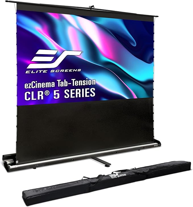 Elite Screens ezCinema Tab-Tension CLR 5, 103-inch Portable Floor-Rising UST Projector Screen, 16:9 ALR Ceiling Light Rejecting Tab-Tension Scissor-Backed Manual Pull-Up+Carry Bag, Black- FT103UH-CLR5