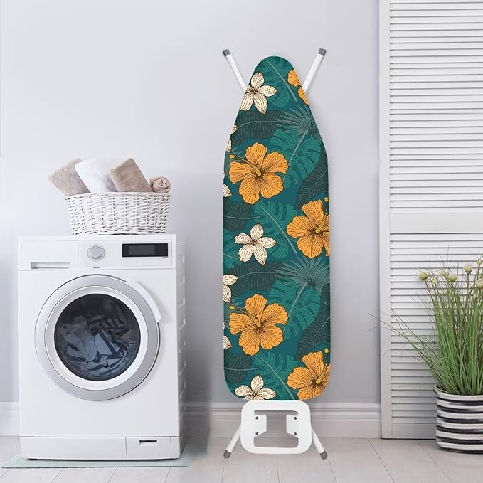 ZCFYGDX Hawaiian Flower Leaf Print Ironing Board Cover 2 Extra Large, Elastic Edges Nylon Buckle Straps Fasteners, (18 x 58 in) Resist Scorching & Staining Breathable Wear-Resistant Easy Install