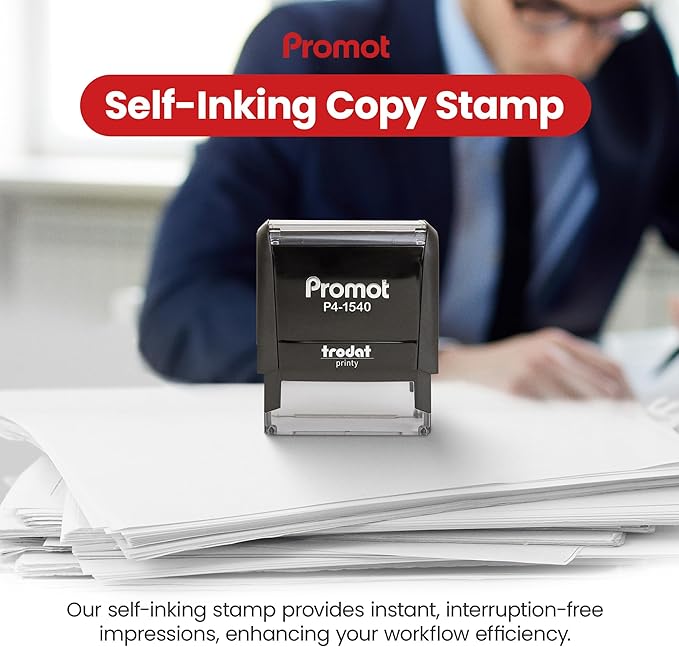 Promot Copy Self Inking Rubber Stamp - Refillable Stampers for Office - Business, Accounting, Bookkeeping, Coding, Legal, Notary, Work, Ordering, Inventory Stamps - Red Ink