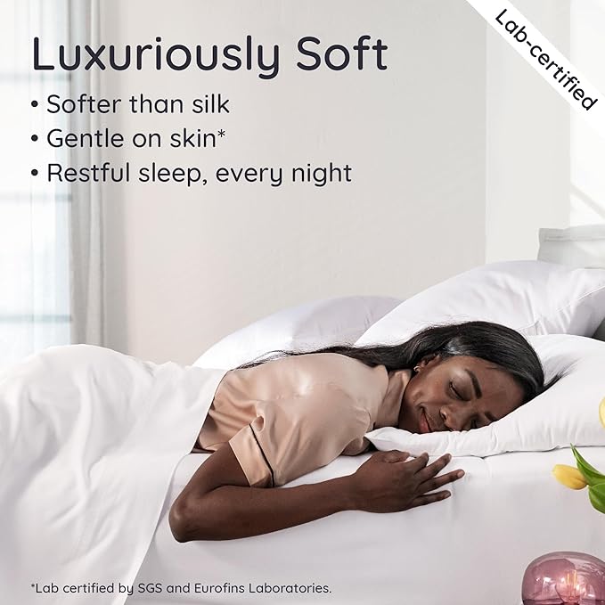 Bambaw 100% Viscose Derived from Bamboo Queen Size Sheet Set - 6pcs Cooling Sheets, Breathable, Super Soft, Fits Up to 16'' Mattress Depth, White