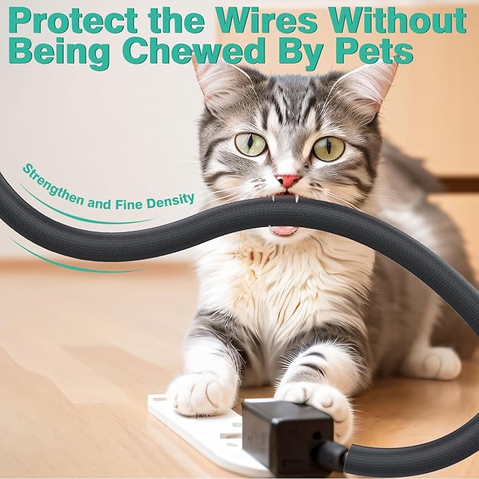 UOMTFAI Dog Cat Cord Protector 10ft - 1/2inch, Flexible Cable Sleeve for Easy Cord Management, Protects Cables from Pets Chewing, Ideal for USB, Power, Audio and Video Cords - Black