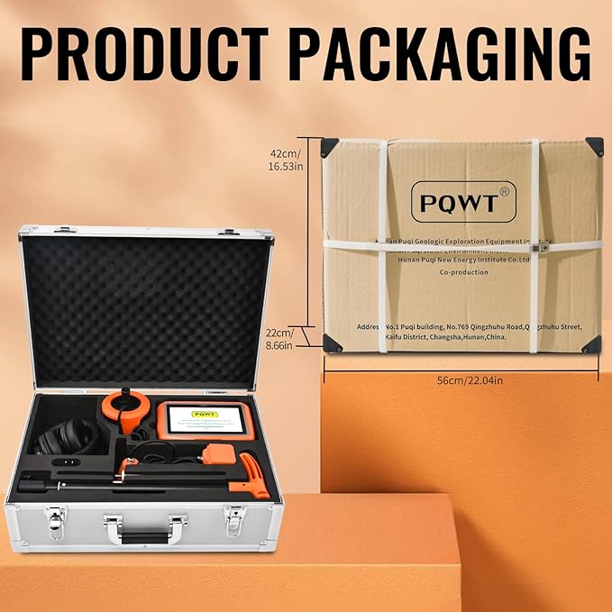 PQWT L5000 Underground Water Leak Detectors Indoor Outdoor Wall Water Pipe Detector Machine Multi Sensor Acoustic Pipeline Leakage Detection Kit Noise Reduction Headphone Smart Touchscreen Carry Case