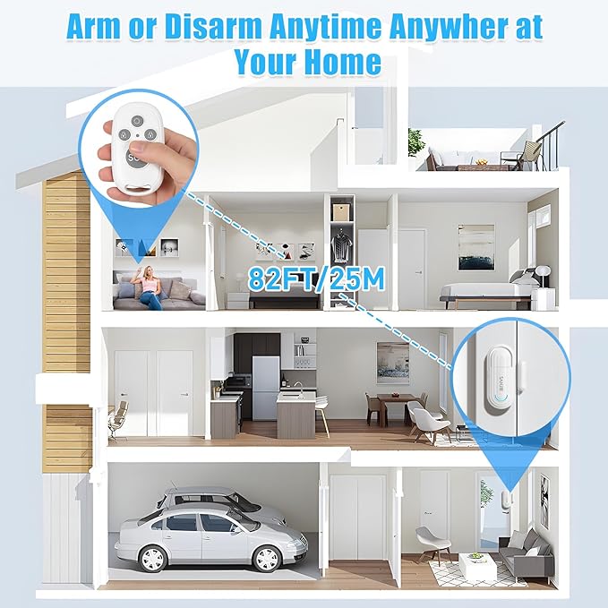 Sanjie Door Alarms for Kids Safety/Home Security/Dementia,Pool Door Alarm Wireless,4 Working Modes,0-120dB Volume Adjustable,Window Door Alarms When Opened,1 Sensor 1 Remote Control