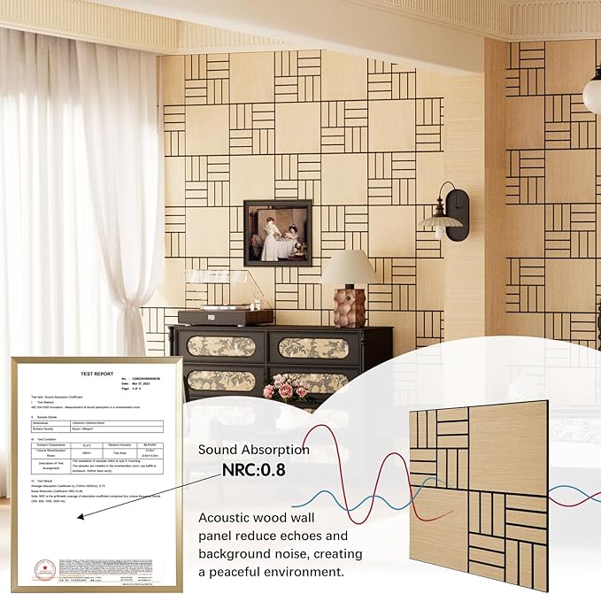 ARMURO 4 Packs Acoustic Wall Panels - Self-Adhesive 3D Wood Slat Wall Panel- Peel and Stick Sound Absorbing Panels for Noise Reducing - Feature Wall Decor for Home & Office