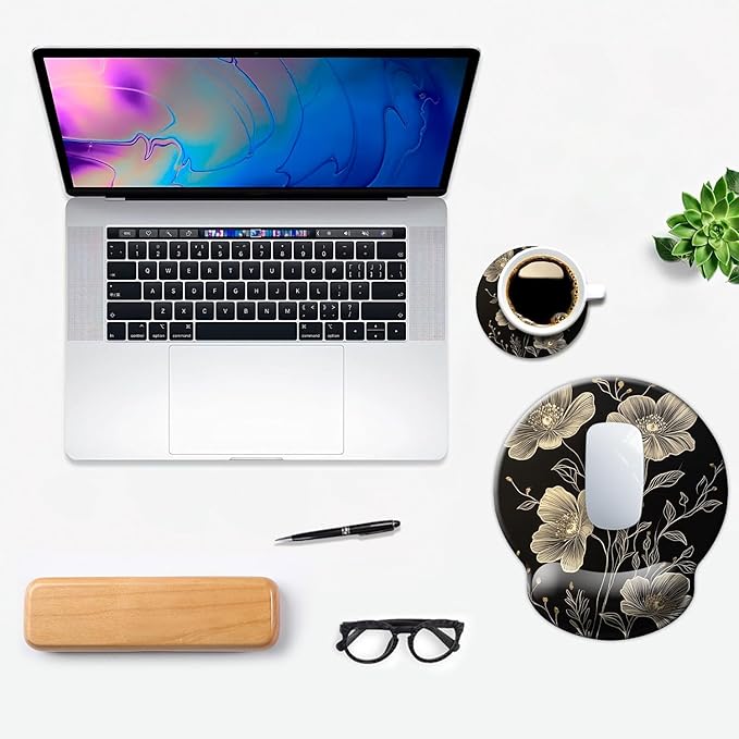 Ergonomic Mouse Pad with Wrist Support,Mouse Pad with Wrist Rest,Relieve Wrist Pain Mousepad Non-Slip Rubber Base,Mouse Pads for Desk,Computers,Laptop,Office,Home,Accessories Aesthetic Flowers