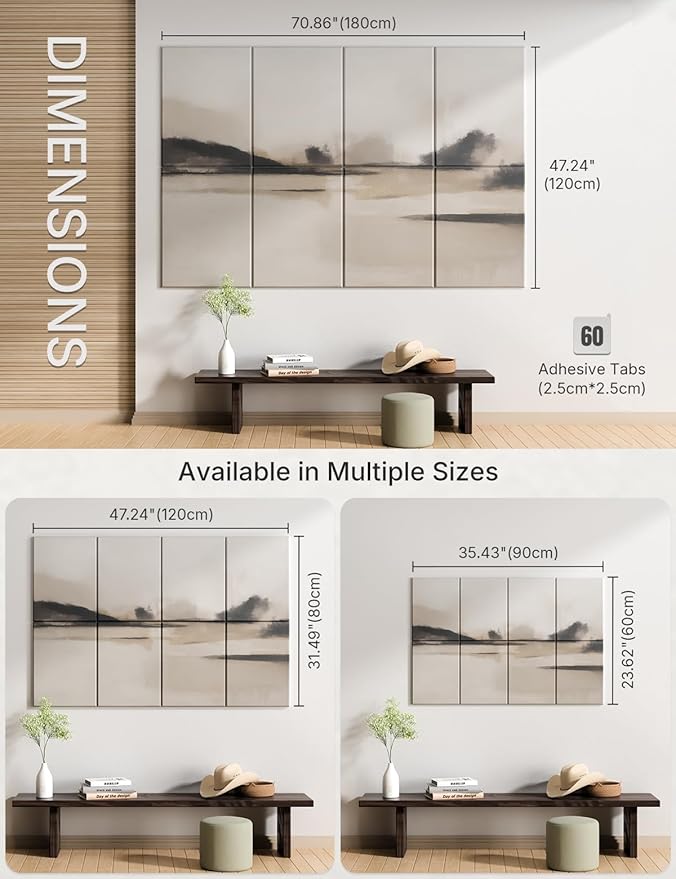 Wall Art Acoustic Panels,70''×47''Sound Absorbing Panels-8-Pack with 60 Adhesive Tabs, Panels for Living Room and Recording Studio, Offices-Mist Reflections