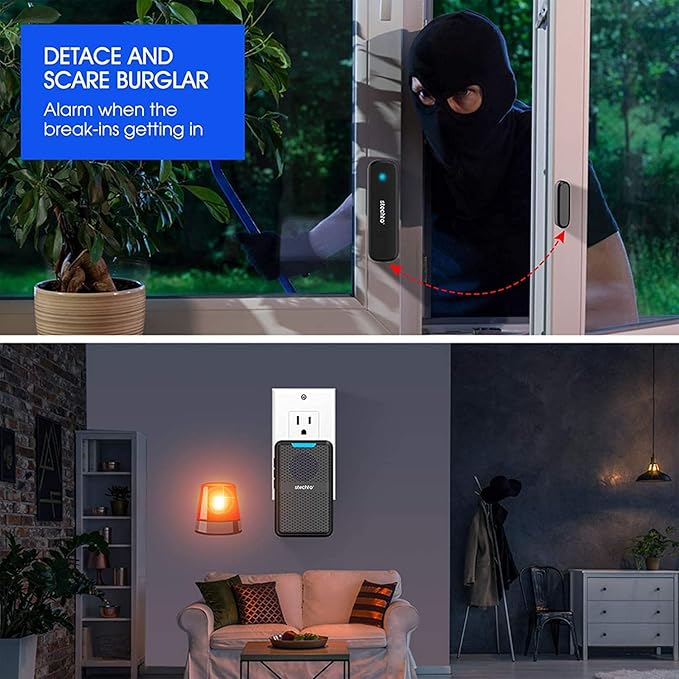 Stechro Door Chime, Wireless Door Alarm Sensor with 600ft Range, 62 Chimes 5 Adjustable Volumes for Business/Home/Office/Stores (2 Sensors+2 Receivers)