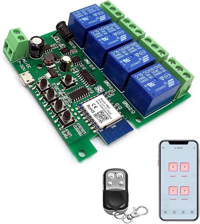 Newgoal 4 channelsWiFi Wireless Smart Switch Inching Self-locking Relay Module, be applied to access control Tuya SmartLife APP,DIY WIFI Garage Door Opener With 433 MHz RF remote control