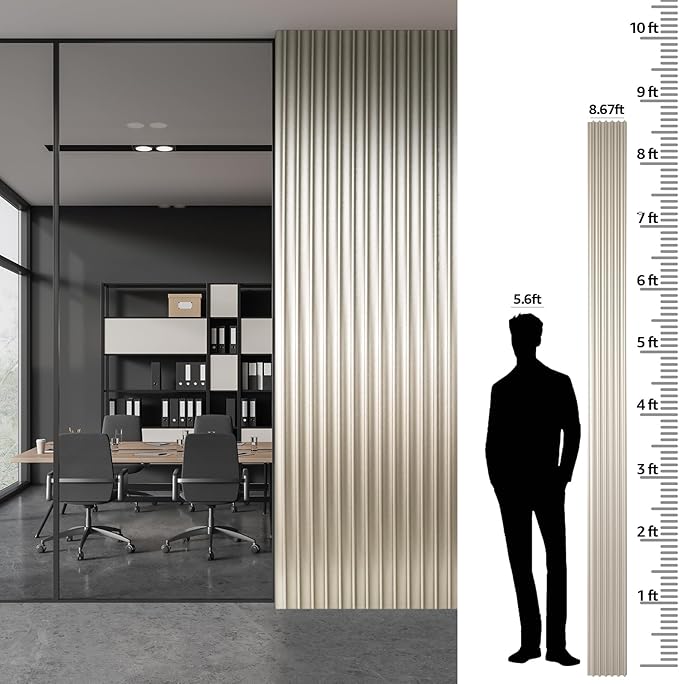 Art3dwallpanels Slat Wall Paneling, 104'' x 6.3'' Glossy Metal Finish WPC Soundproof 3D Wall Panels for Interior Wall Decor, 8 Pack Wavy Grain Panel Wall Slats, Champagne Silver