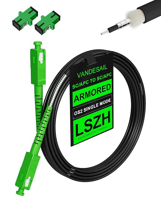 10 Meters SC/APC to SC/APC OS2 Fiber Optic Internet Cable, Armored Single Mode by VANDESAIL