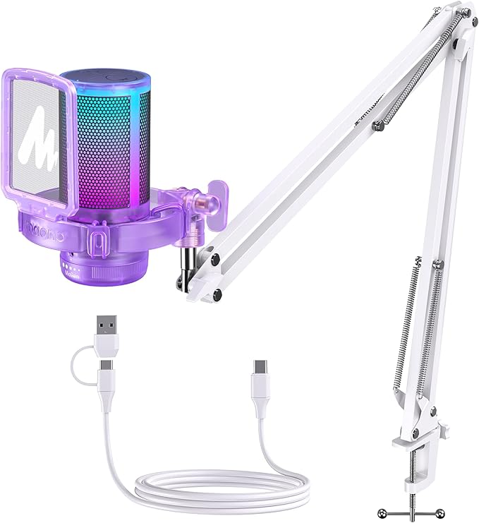 MAONO USB Gaming Microphone with Noise Cancellation, RGB Condenser Microphone for Streaming, Podcasts, Twitch, YouTube, Discord, PC, Computer, Mac, PS4, PS5, DGM20S Purple