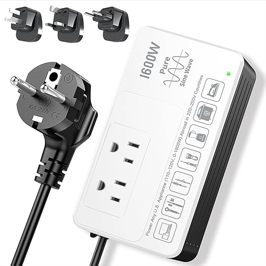 HYTED 1600W 220V to 110V Voltage Converter, Universal Power Plug Adapter Voltage Converter US to Europe International Travel, Power Any American Appliances in 220-250V, Plug & Play, No Limitations