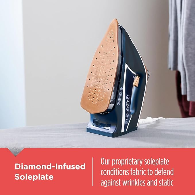 Black+Decker Elite Pro-Series Steam Iron, 6 Settings 1700 Watt, Navy