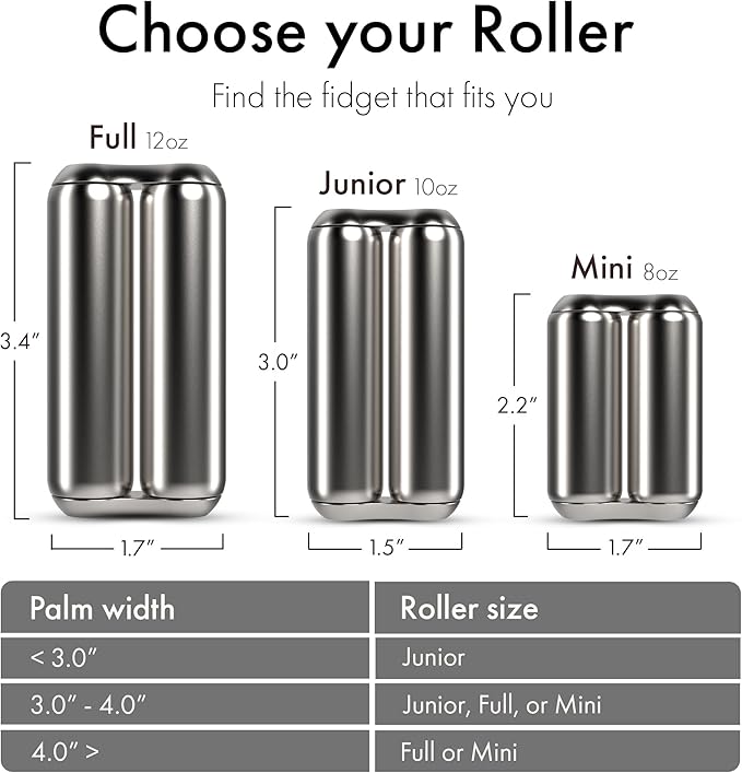 ONO Roller - Handheld Fidget Toy for Adults | Help Relieve Stress, Anxiety, Tension | Promotes Focus, Clarity | Compact, Portable Design (Natural, Junior Size - Stainless Steel)