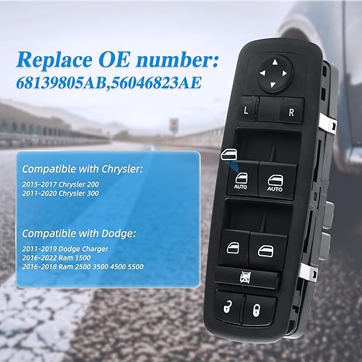 WUANGKI Master Power Window Control Switch | Front Driver Side | 11 Pins | Compatible with 2015-2017 Chrysler 200 | 2011-2019 Dodge Charger | 2016-2018 Ram 1500 2500 3500 4500 5500 | OE 68139805AB
