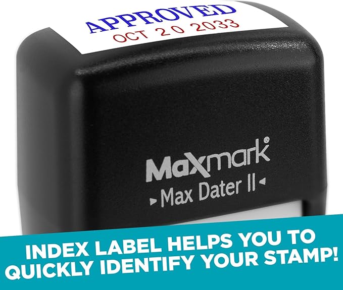 MaxMark Self-Inking Rubber Date Office Stamp with Paid Phrase & Date - Blue Ink (Max Dater II), 12-Year Band
