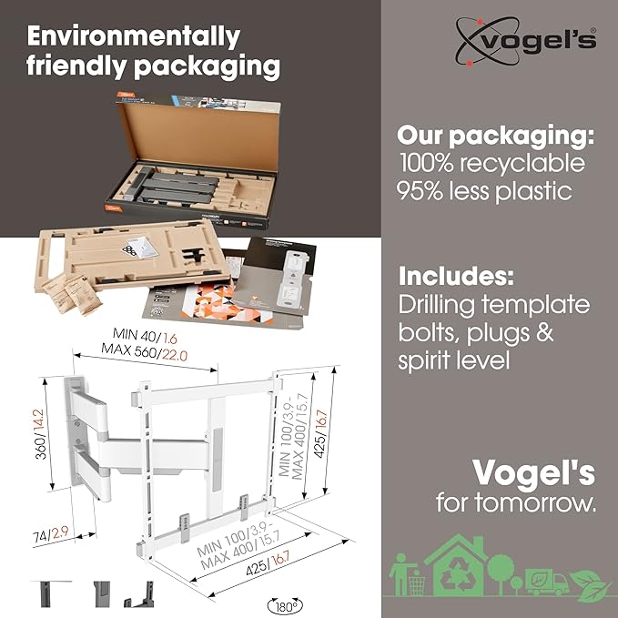 Vogel's TVM 5445 Full-Motion Ultra-Thin TV Wall Bracket for 32-65 inch TVs, Max. 77 lbs, Swivels up to 180°, Full-Motion TV Mount max. VESA 400x400, Universally Compatible