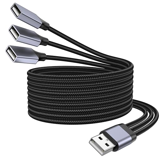 KAYQINHO 6.6FT USB A Male to 3 Female Cable, USB Splitter Cable for Mac, Xbox, Laptop, Tablet, Smartphone Data Transmission, Card Reader, Keyboard, PS4, PS5, Mouse. ﻿