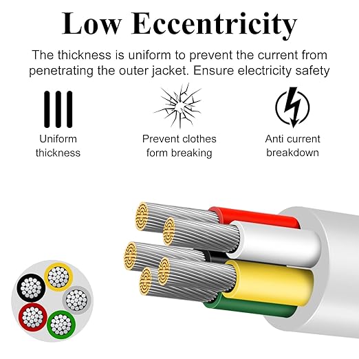 22 Gauge 5 Conductor Electrical Wire, 49.2FT Low Voltage 22/5 Tinned Copper Stranded 5 Wire Cable, 22 AWG White Flexible Extension Power Cord for Sprinkler, Thermostat, Speaker, Irrigation, Automotive