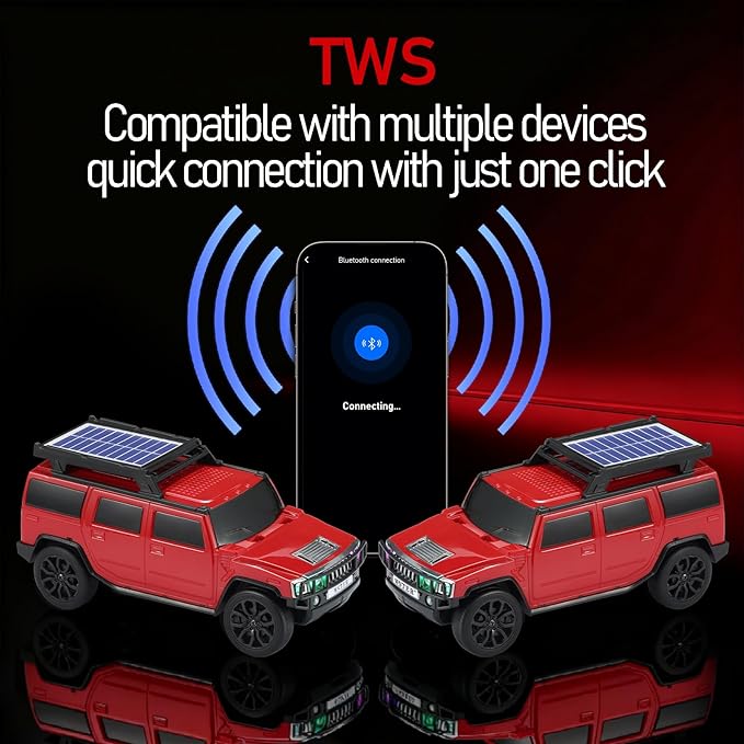 WSTER Solar Off-Road Car Bluetooth Speaker – HD Stereo Sound with TWS Pairing, TF/USB Playback, Portable Bluetooth Car Speaker for Home Audio, Outdoor Use & Retro Gifts for Men (Red)