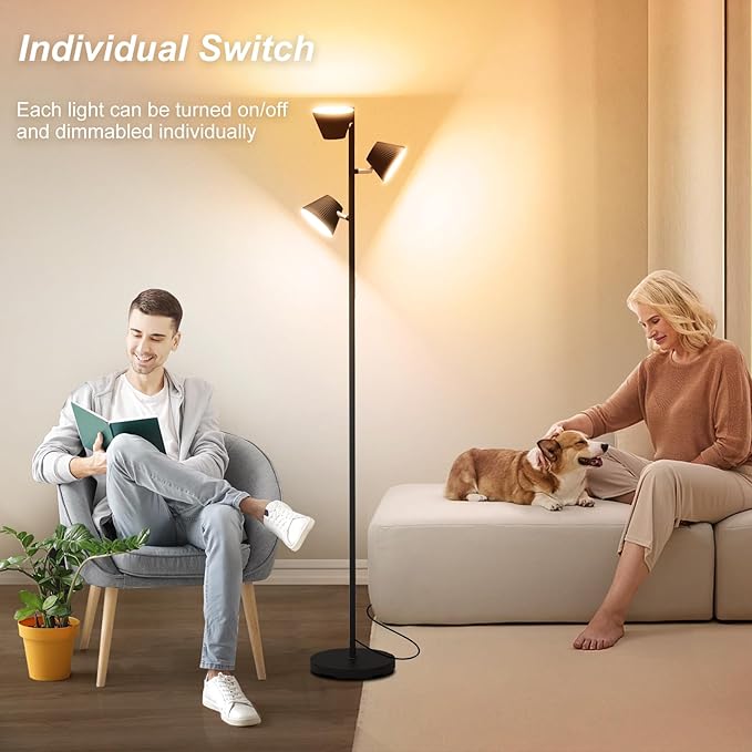 Pesken 42W LED Tree Floor Lamp, 4500 Lumens Dimmable Standing Lamp with Remote & Touch Control, Modern Super Bright 3 Rotatable LED Light Floor Lamps for Living Room, Bedroom, Office