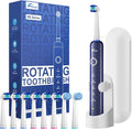 Rtauys Rotating Electric Toothbrush for Adults with 8 Brush Heads (2 Types), 5 Modes Rechargeable Power Toothbrush with Travel Case and 2 Minute Smrte Timer