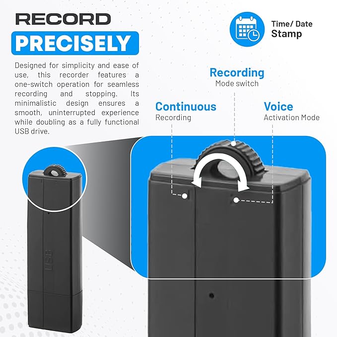 USB Audio Note Device 288-Hour Storage | Hands-Free Audio Capture | Extended Battery Life | Easy File Transfer | Compact Device for Meetings, Lectures & Personal Notes