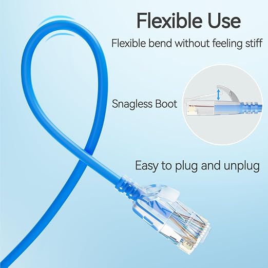 Cat6 Slim Patch Cables 2 Feet 48-Pack Blue, Cat6a Patch Cables 10Gbps 550MHz - Image 5