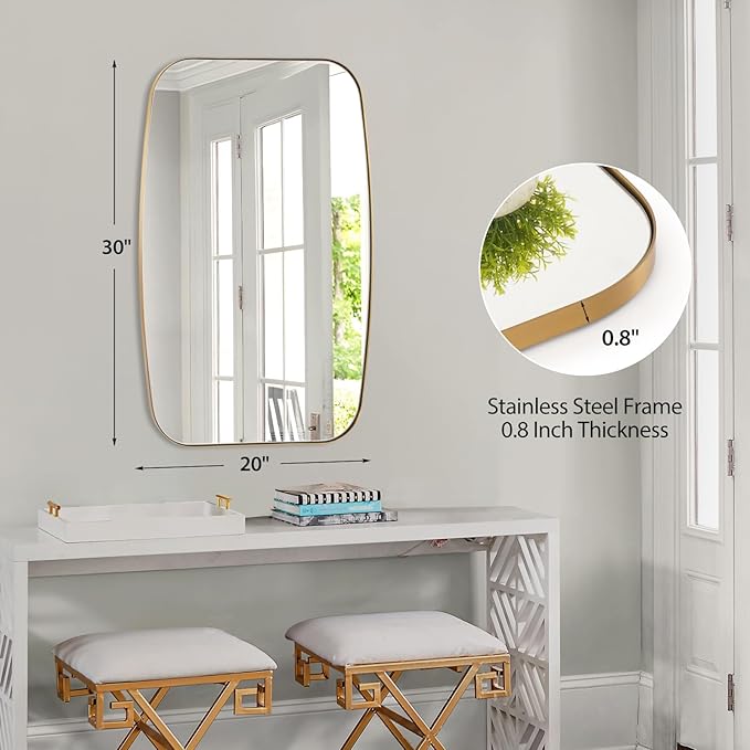 Oval Mirrors for Bathroom, 20"×30" Gold Vanity Mirror with Stainless Steel Metal Frame, Brushed Gold Oblong Bathroom Wall Mounted Modern Mirror for Over Sink