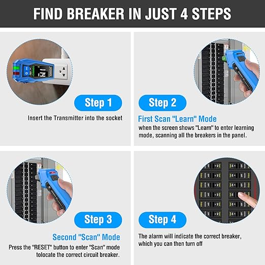 INSTRODOTS Circuit Breaker Finder Tool with Accessories, 90-135V AC Digital Breaker Finder with Integrated GFCI Outlet Tester, Circuit Tracer with Buzzer Alarm & Color Display, Includes Carrying Case