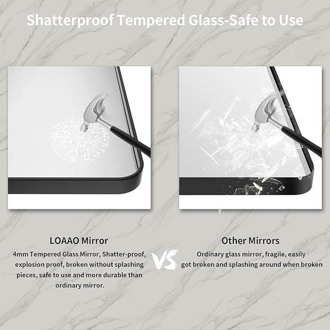 LOAAO Black Metal Framed Bathroom Mirror for Wall, Large 60X36 Inch Rounded Rectangle Mirror, Matte Black Bathroom Vanity Mirror Farmhouse, Anti-Rust, Tempered Glass, Hangs Horizontally or Vertically