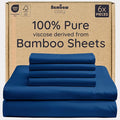 Bambaw King Sheet Set 6pcs – 100% Viscose Derived from Bamboo Sheets, Buttery Soft Bed Sheets, Cooling Sheets for Hot Sleepers, King Bed Sheets with Corner Straps, Fits Up to 16'' (Navy Blue)