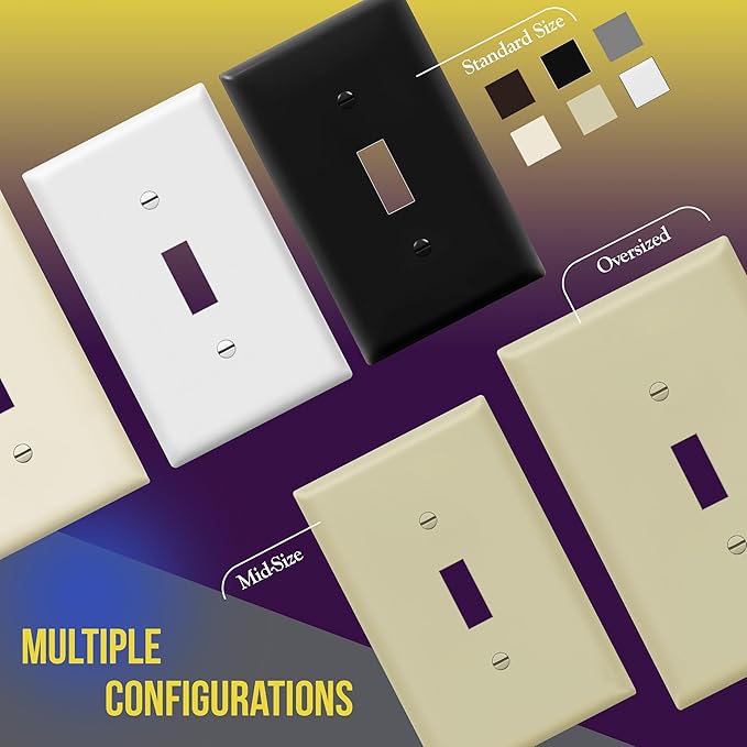 ENERLITES Toggle Light Switch Wall Plate, Gloss Finish, Size 1-Gang 4.50" x 2.76", Unbreakable Polycarbonate Thermoplastic, 8811-I-10PCS, Ivory (10 Pack)