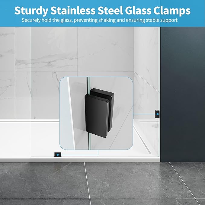 Shower Glass Panel, 28.5" W x 78.75" H Fixed Shower Screen Panel with 3/8"(10mm) SGCC Clear Tempered Glass, Frameless Walk in Shower Door for Bathroom (Matte Black, 28.5" W x 78.75" H)
