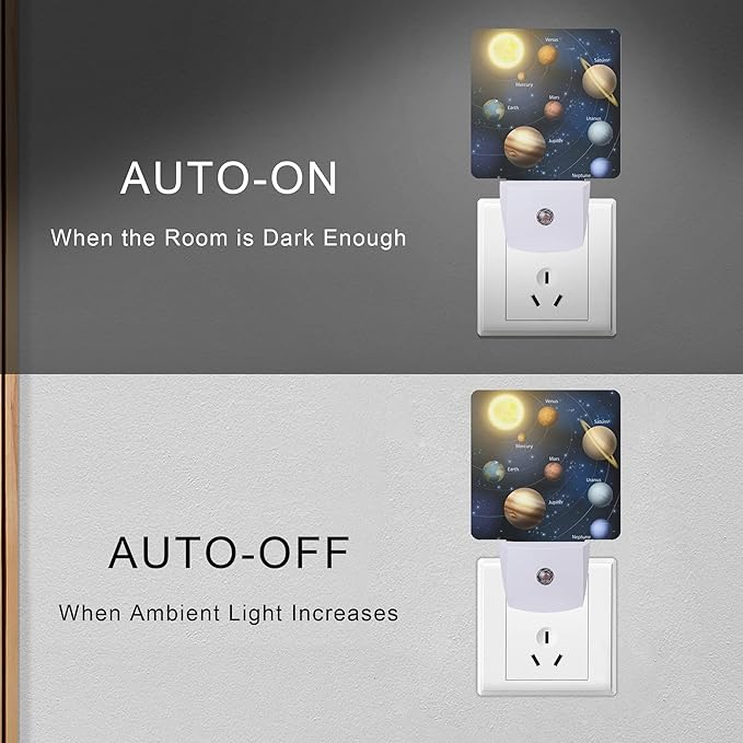 Smoaffly Planet Solar System Universe Galaxy Space Night Light Plug-in LED Nightlights Auto Sensor Night Lamp Dusk-to-Dawn Lamp Home Decor for Nursery Children Girls Boys