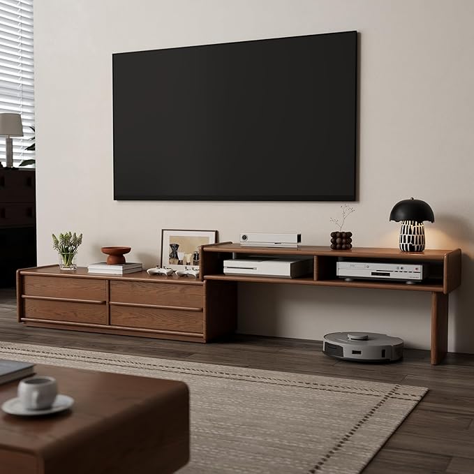 YQJJGL Solid Wood TV Stand for TVs up to 65 Inch， Walnut TV Stand with Storage and Shelf for Living Room, Bedroom, Office