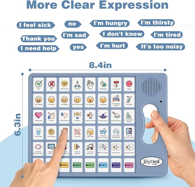 Joyreal AAC Device for Autism, Non Verbal Communication Tools for Speech Therapy & Stroke Rehab. Communication Tablet, Autism Talking Aids with 8 Programmable Buttons & Adjustable Volume (Gray-Blue)