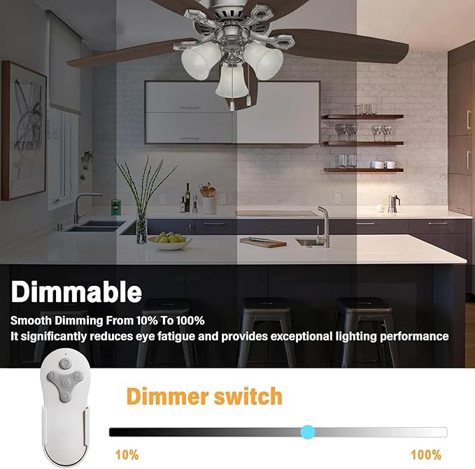 Ceiling Fan Remote Control Replacement, Compatible with Harbor Breeze KUJCE10311/TR214A KUJCE10712/TR214B 2BB78-ITL-F304C | 3-Speed + Light Dimmer | Learning Key Setup with Wall Mount (Remote Only)