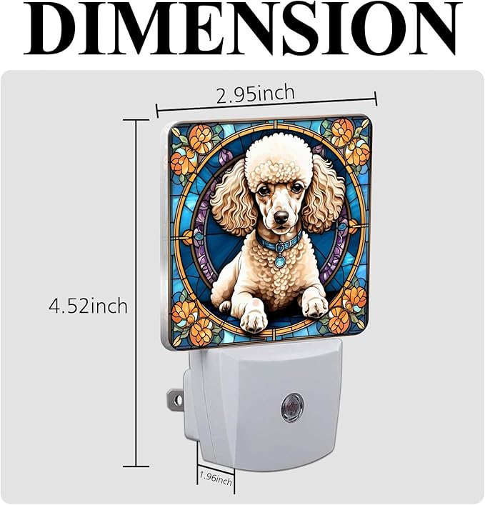 PODMemory Poodle Stained Glass Night Lights Plug into Wall for Room, Poodle Night Light LED for Bedroom