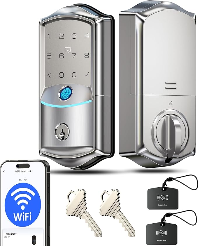 Veise VE027 Built-in Wi-Fi Smart Lock, Fingerprint Keyless Entry Front Door Lock by Veise