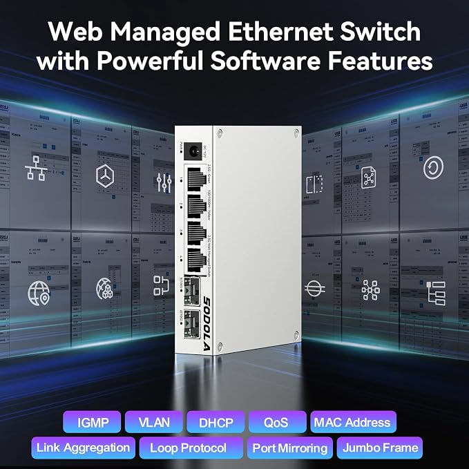 SODOLA 6 Port 2.5Gb Easy Web Managed Switch, 4 x 2.5G Base-T Ports, 2 x 10G SFP+ - Image 7