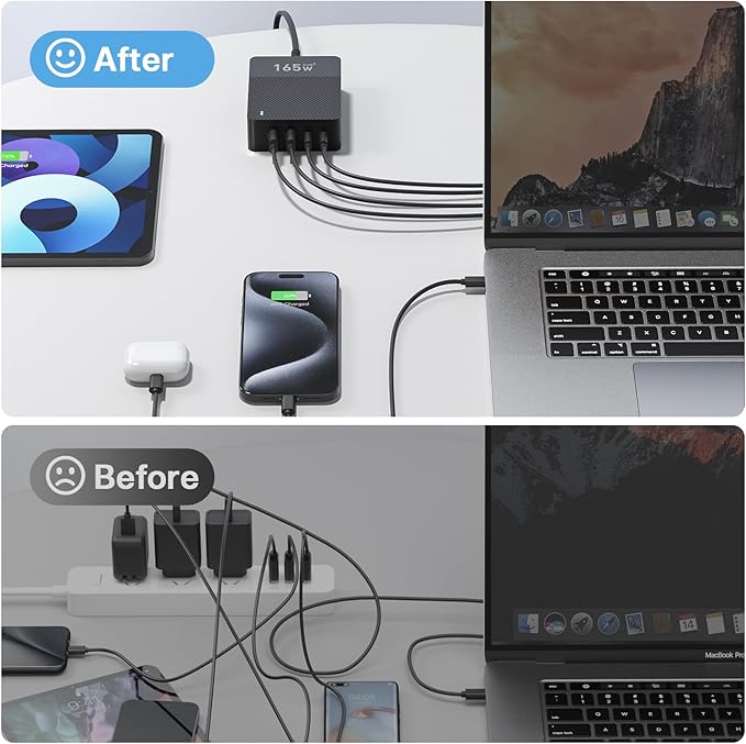 RYND 2026 Latest USB C Fast Charger,165W GaN 4-Port Charging Station Hub Block Cube, USB C Wall Charger Blocks with Dual Type C Ports,for iPad/iPhone 17 16 15 14 13 12 Pro Max Pixel Note Galaxy