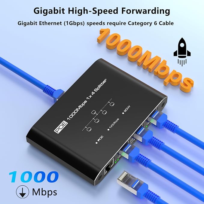 PoE Switch 1 in 4 Out, 4 Port Gigabit PoE Splitter, IEEE 802.3at/af Compliant - Image 7