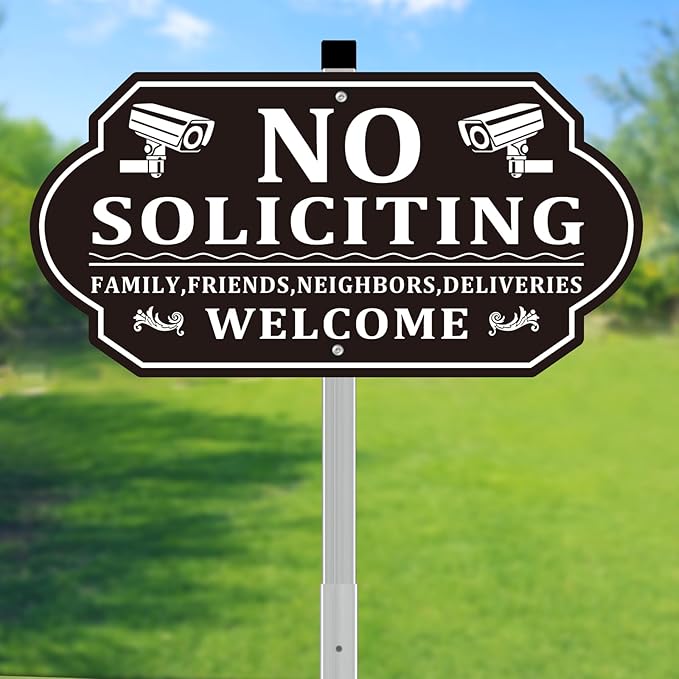 No Soliciting Sign for House, No Soliciting Signs for Front Door with Long Stake, Heavy Duty Aluminum Yard Signs UV Protected Weather Resistant and Easy Install for Lawns Garden (14x7 inches Black)